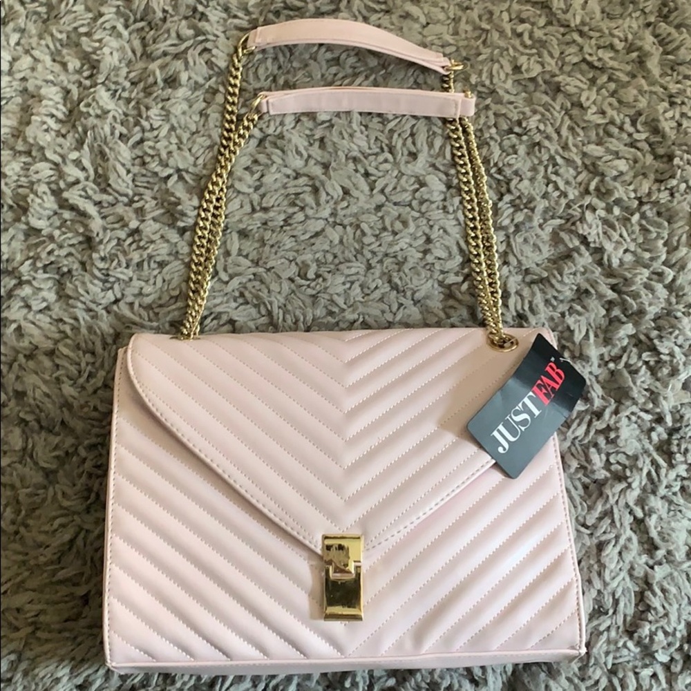 Just Fab Pink Purse with Gold Adjustable Chain